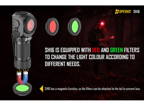 SPERAS SH16 hodelykt 1650lm, 355 meter kastelengde 