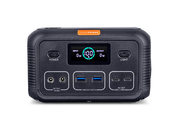 Sonopower MPS-100 bærbar strømforsyning 100W, USB/USB-C, 230VAC, 14V DC, Led-lys 