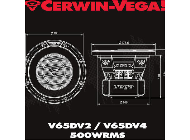 Cerwin Vega V65DV2 6,5" subwoofer 2x2 Ohm, 500W RMS, VEGA 2025 Edition 
