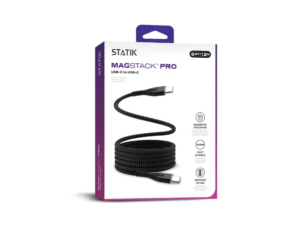 Statik Magstack Pro Sort USB-C (han) -> USB-C (han), 2 meter 