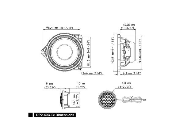 Alpine DP2-40C-B 4" komponentsett 4", 50W RMS, 100W Maks, BMW 
