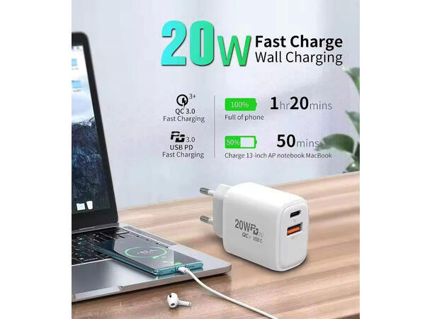 ConnectED Phone hjemmelader 48W, både USB og Type-C 