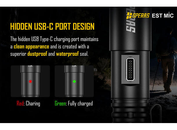 SPERAS ESTMIC Lommelykt 700 Lumen, 138 meter kastelengde 