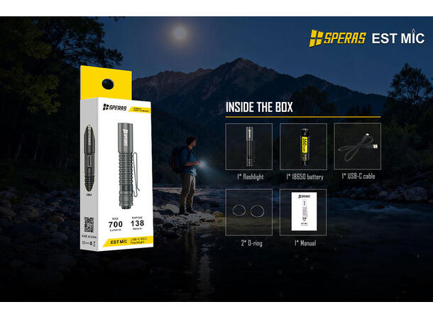 SPERAS ESTMIC Lommelykt 700 Lumen, 138 meter kastelengde 