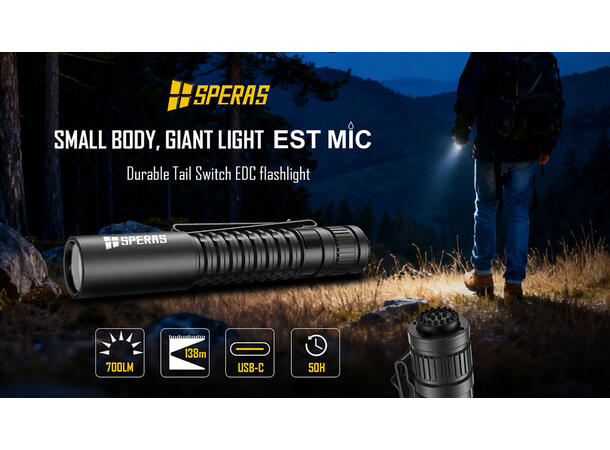SPERAS ESTMIC Lommelykt 700 Lumen, 138 meter kastelengde 
