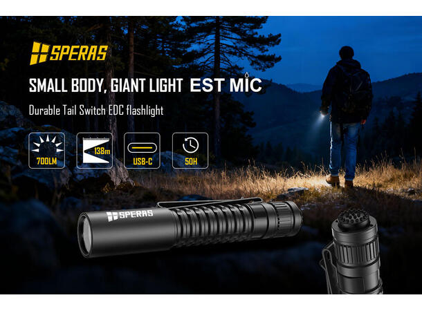 SPERAS ESTMIC Lommelykt 700 Lumen, 138 meter kastelengde 