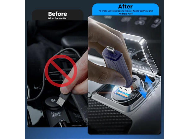Carlinkit Apple Carplay/Android Auto Kablet-til-trådløs adapter 