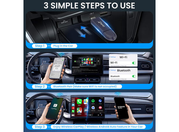 Carlinkit Apple Carplay/Android Auto Kablet-til-trådløs adapter 