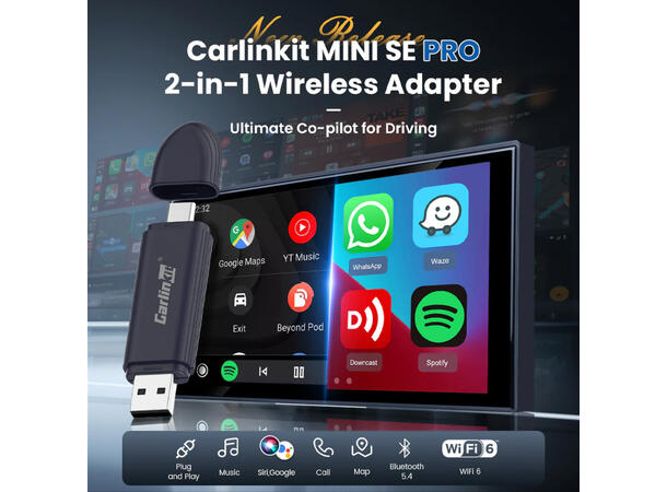 Carlinkit Apple Carplay/Android Auto Kablet-til-trådløs adapter 