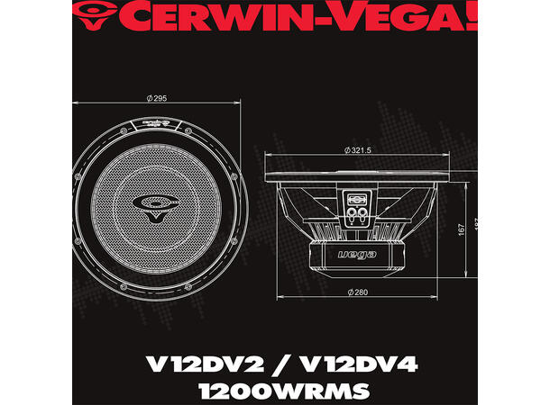 Cerwin Vega V12DV2 12" subwoofer 2x2 Ohm, 1200W RMS, VEGA 2025 Edition 