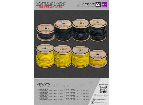 Ground Zero strømkabel OFC 50mm2 Sort 50mm², Sort, Pris per meter 