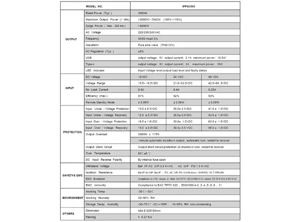 Sonopower strøminverter 3000W 24V->230V, ren sinus 