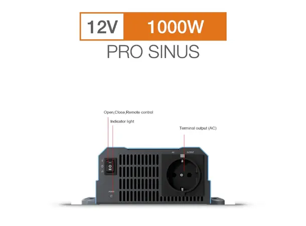 Sonopower strøminverter 1000W 12V->230V, ren sinus 
