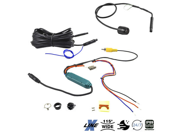 Ampire Mini ryggekamera (CVBS) NTSC, 8 meter kabel, 115° Horisontal 