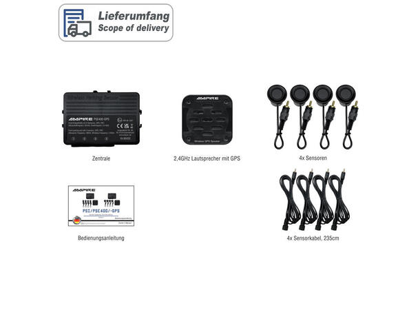 Ampire parkeringshjelp 4 sensorer, lydvarsling og GPS 