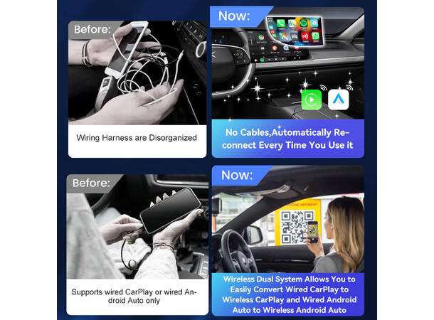 Carlinkit Apple Carplay/Android Auto Kablet-til-trådløs adapter 