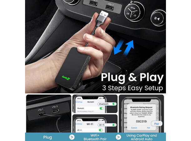 Carlinkit Apple Carplay/Android Auto Kablet-til-trådløs adapter 