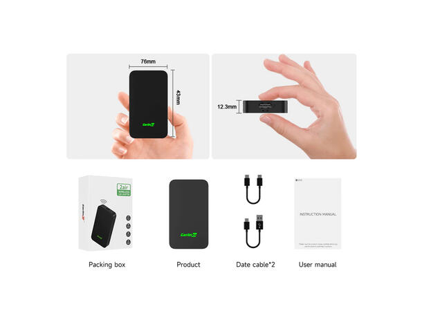 Carlinkit Apple Carplay/Android Auto Kablet-til-trådløs adapter 