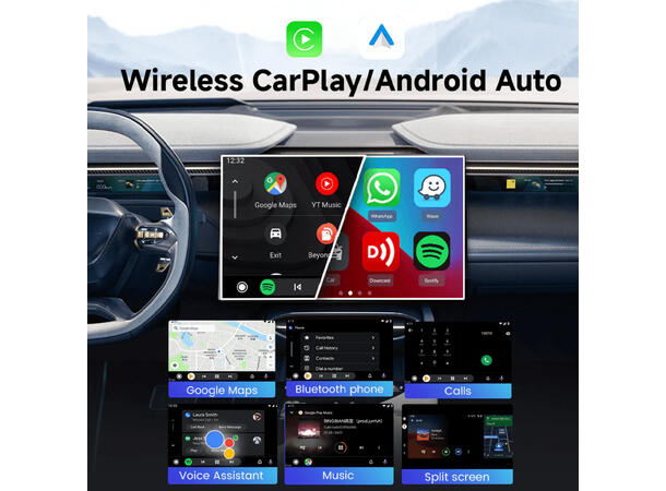 Carlinkit Apple Carplay/Android Auto Kablet-til-trådløs adapter 