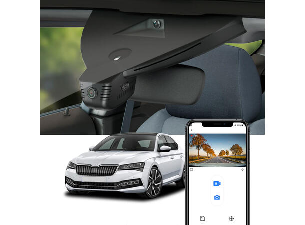 FITCAMX Integrert 4K Dashcam (foran+bak) Skoda Superb (2019-2023) Sort 