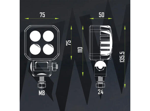 RAWlights NOVO LED arbeidslys 75mm, 2200 Lumen, 24W, per stk 
