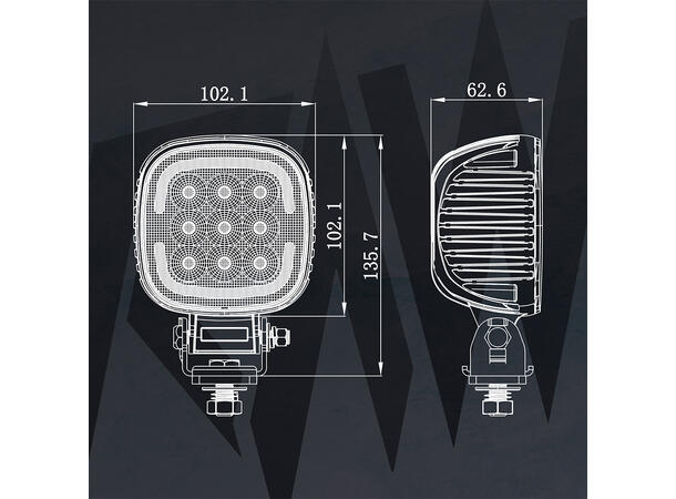RAWlights TRIO LED arbeids-/poslys 102mm, 4032 Lumen, 45W, per stk 