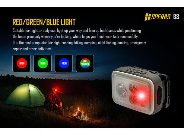 SPERAS B8 hodelykt 700lm, 70 meter kastelengde 