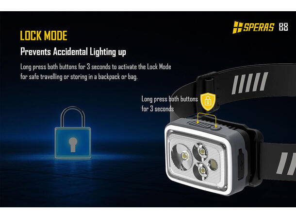 SPERAS B8 hodelykt 700lm, 70 meter kastelengde 