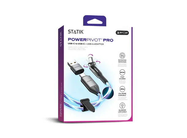 Statik PowerPivot Pro Glowing LED USB-C (han) -> USB-C/A (han), 1 meter 