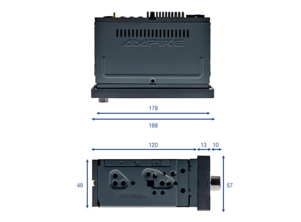 Ampire Smarttelefon radio DAB+, Carplay/Android Auto, USB, AUX 