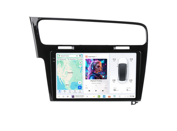 DUDU multimediaspiller med 10,1" skjerm VW Golf (2013-2019) Pianolakk 