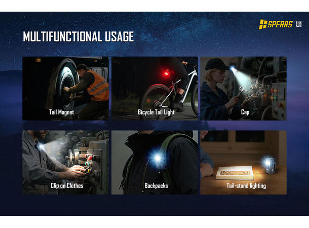 Speras U1 lommelykt/arbeidslys/leselys 500 Lumen, 75 meter kastelengde 