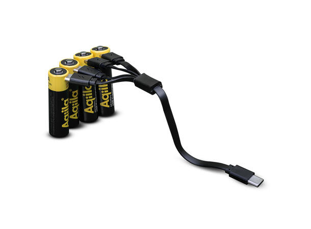 Aqilla Oppladbare AA Lithiumbatterier USB-C, 1,5V, 2000mAh, 4 pk 