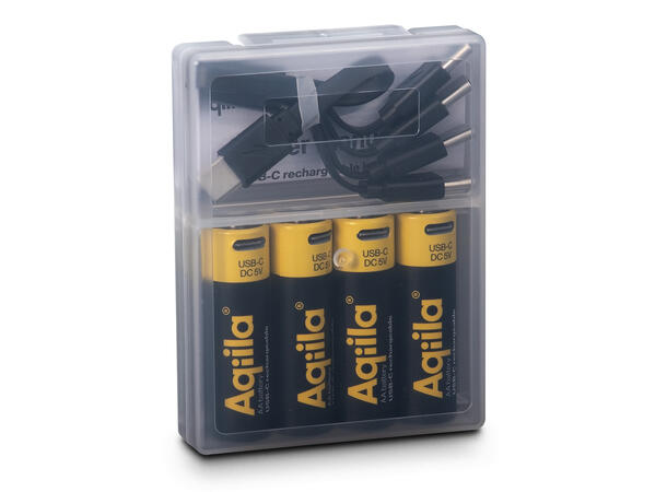 Aqilla Oppladbare AA Lithiumbatterier USB-C, 1,5V, 2000mAh, 4 pk 