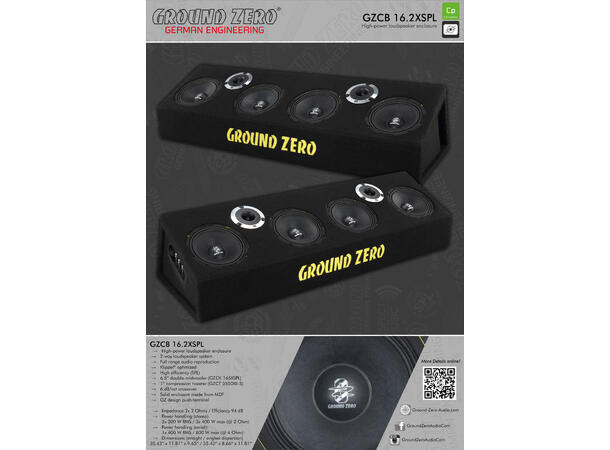 Ground Zero GZCB 16.2XSPL Raggarplanke Ground Zero Competition SPL BOX, 2026mod 