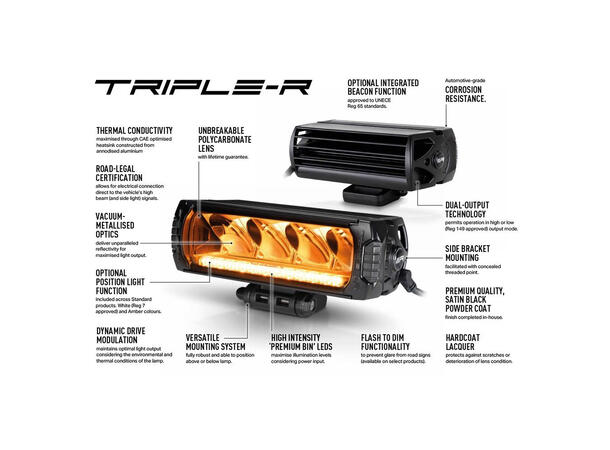 Lazer Triple-R 850 Beacon LED fjernlys LED, 6930 lumen, 1061 meter, varsellys 