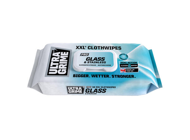 UltraGrime® Pro. Glass & Stainless 50 XXL+ Wipes 