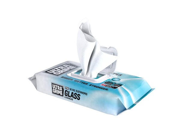 UltraGrime® Pro. Glass & Stainless 50 XXL+ Wipes 