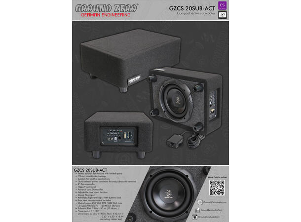 Ground Zero GZCS 20SUB-ACT aktiv sub 8" subwoofer, 250W RMS 