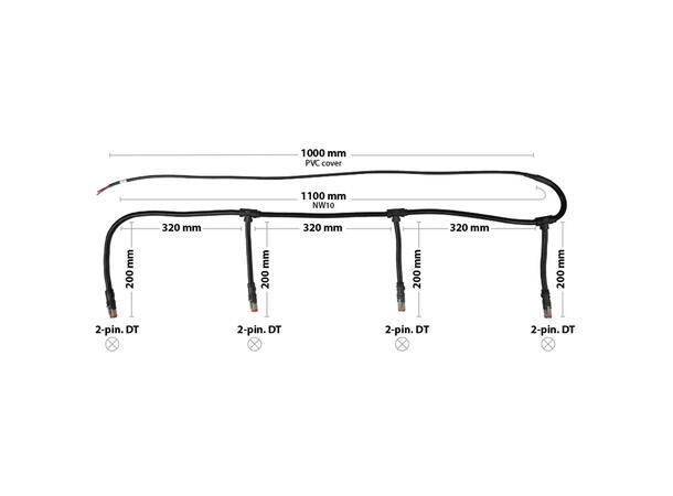 Ledningssett med 4x Deutsch DT-2 kontakt 4x DT-2 kontakter 