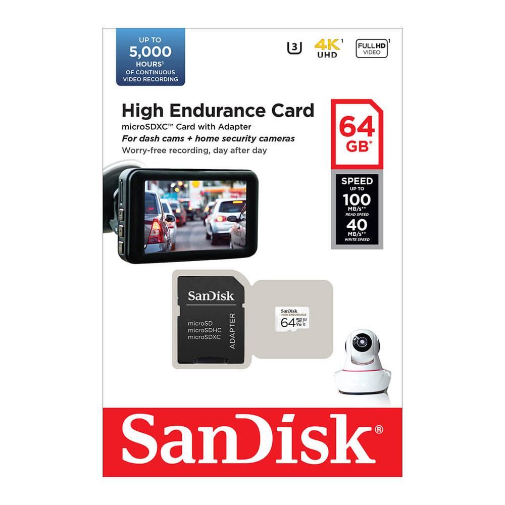 Sandisk High Endurance microSDHC 64GB Class10, høy ytelse, for